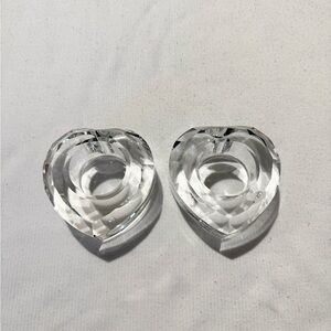 Set of 2 Vintage Oleg Cassini Heart-Shaped Crystal Candle Holders